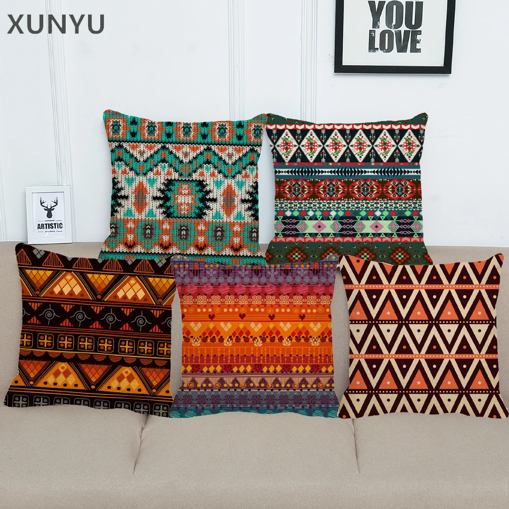 

XUNYU Linen Pillowcases Home Sofa Square Pillow Case European Style Geometric Pattern Decorative Cushion Cover 45X45cm BZ210