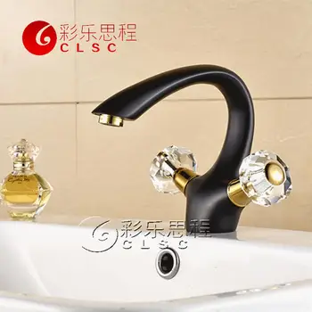 

Antique copper baking paint, bathroom, bathroom decoration, golden white pastoral basin, hot and cold faucet 0805