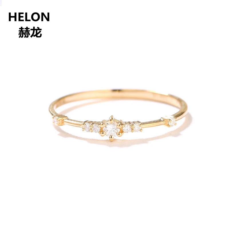 0.09ct кольцо с натуральными бриллиантами для женщин Твердое 14k желтое золото