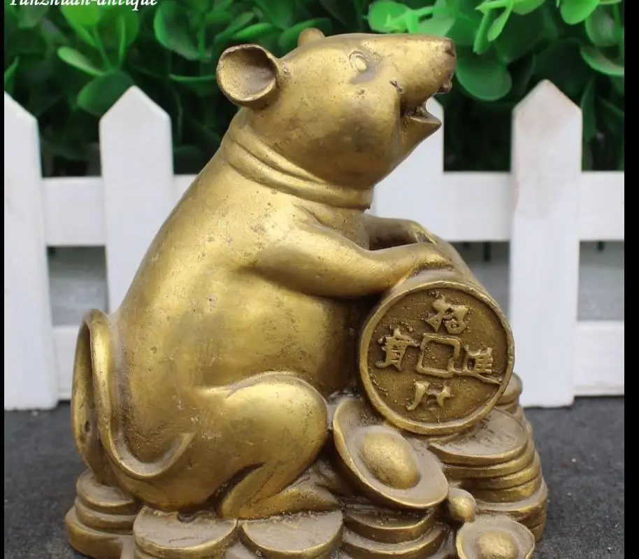 

671115863*++Chinese Lucky Brass Wealth Yuanbao Money Cute Mouse Mice Rat Rats Animal Statue