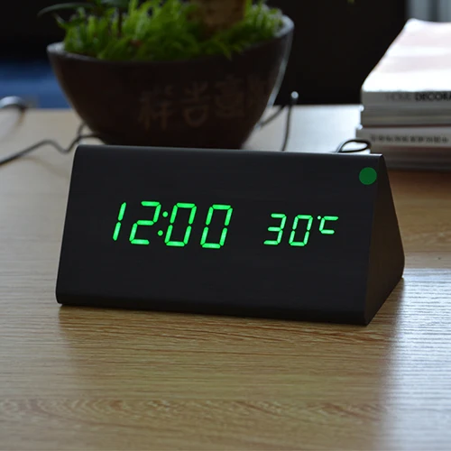 FiBiSonic Деревянный цифровой светодиодный Будильник, Звуковое управление настольные часы с температурой, электронный дисплей домашний декор - Цвет: black green