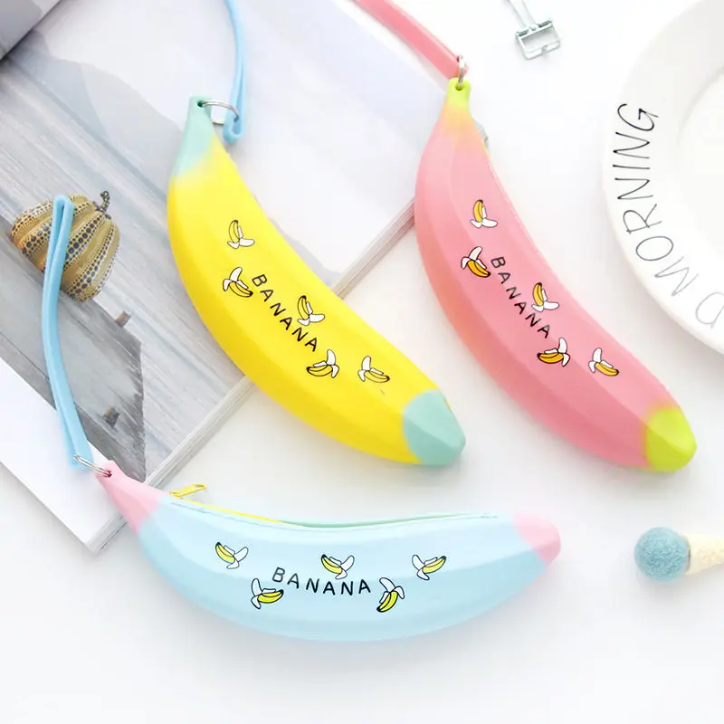 

Coloffice Creative Cute Cartoon Banana Pencil Shape Pen Bag Wear-resistant Silicone Student Pencil Case Office School Supplies
