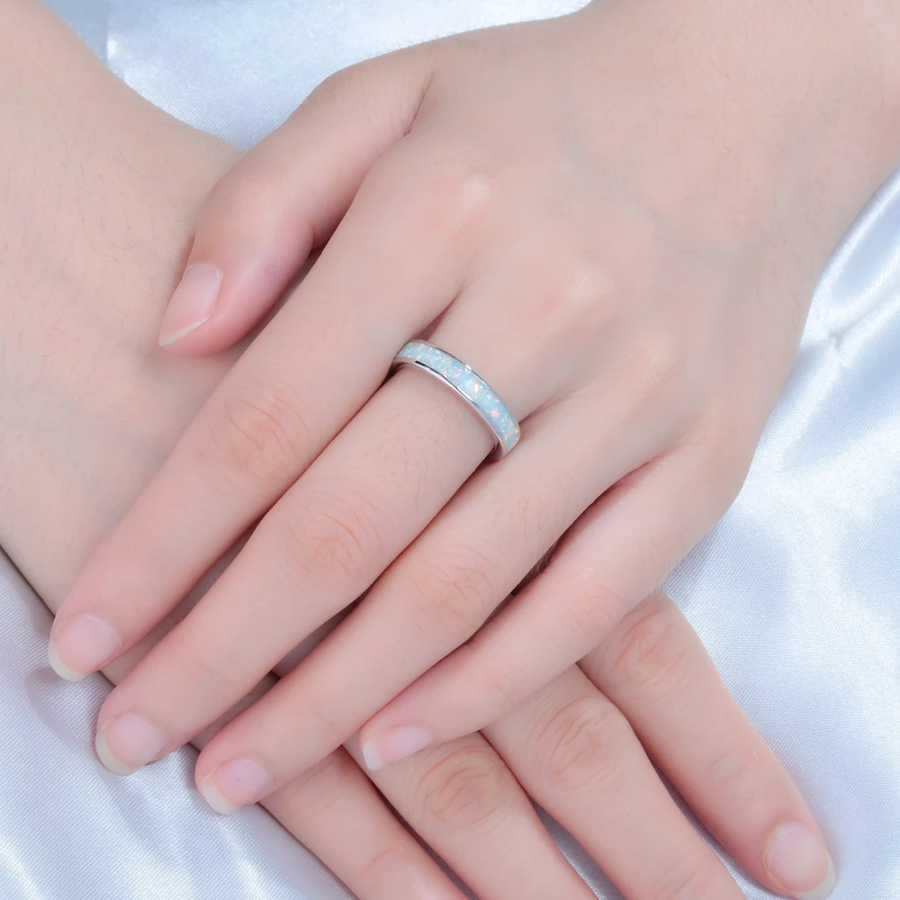 CiNily, Белый огненный опал, камень, гладкое кольцо на палец, посеребренные кольца для влюбленных пар, минималистичные ювелирные изделия, обручальные кольца для мужчин и женщин
