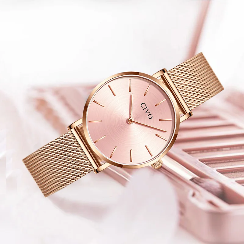 

CIVO Top Brand Womens Watch Waterproof Quartz Slim Steel Mesh Strap Watches Relogio Feminino Luxury Women Wristwatch Clock