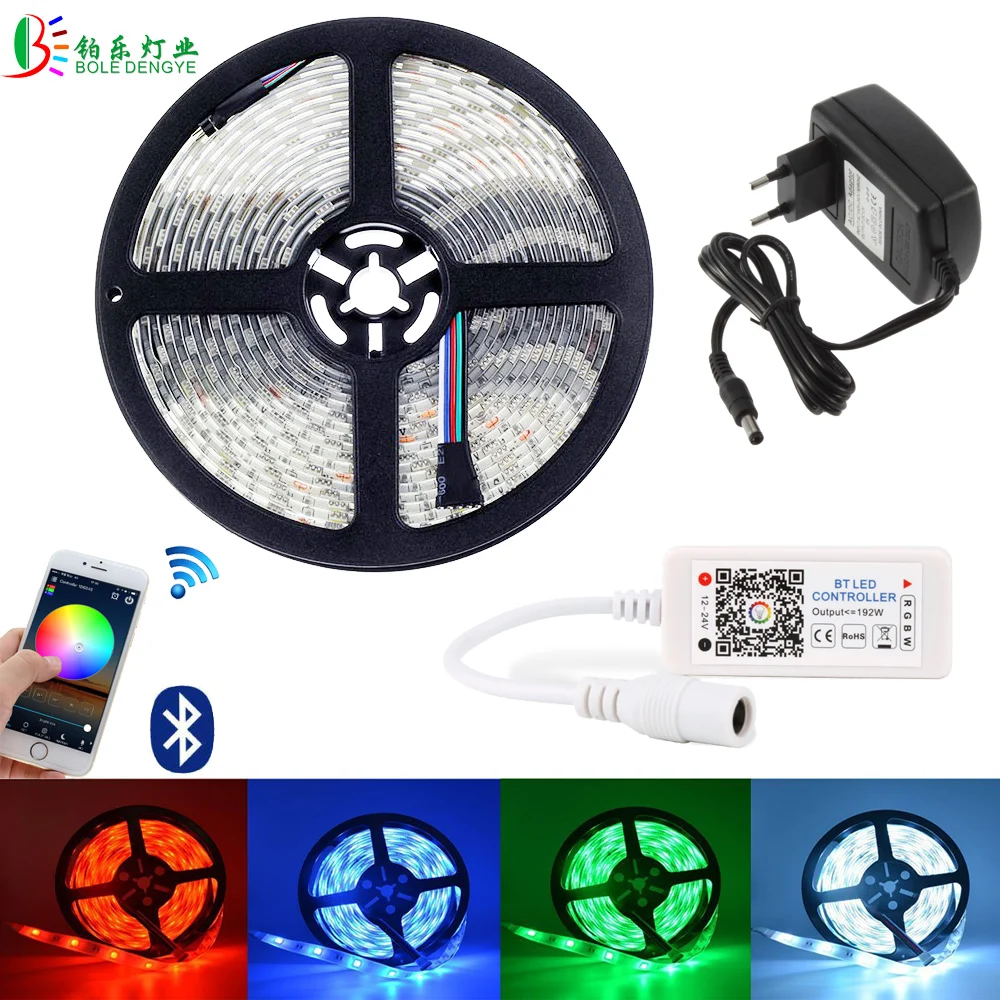 

BOLEDENGYE Bluetooth Wireless LED Strip RGB 12V No Waterproof 5M 10M Kitchen Flexible Tape Bluetooth RGB Controller +LED Adapter