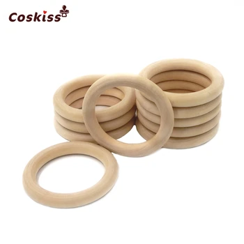 

50mm(1.96'')20pcs Nature Montessori Baby Toy Organic Infant Teething Teether Toy Accessories Wooden Ring Necklace