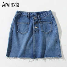 Arvinxia Новое поступление Твердые молния Fly женские джинсовые юбки Chic высокая талия уличная юбка сексуальные карманы ленточки Леди Мини платья