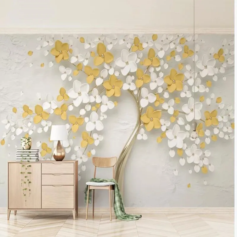 

New fresh lemon yellow 3d embossed flowers simple background wall