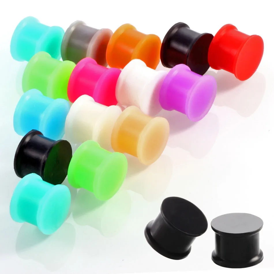 2pcslot Multi Color Silicone Ear Tunnels Plugs Double Flare Gauges Body