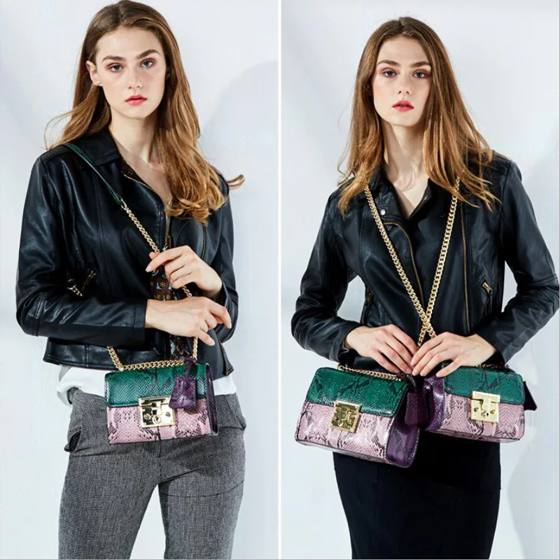 Женская сумка из спилковой кожи с цепочкой и змеиным принтом|bag high quality|serpentine