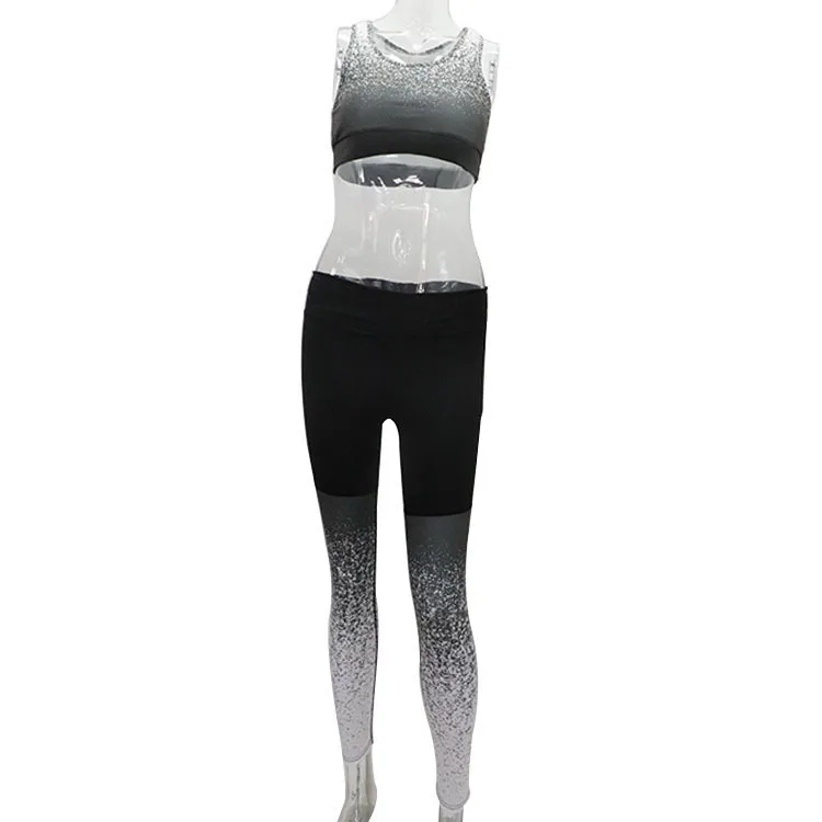 Женские леггинсы с градиентом для фитнеса, эластичные длинные штаны+ пуш-ап кроп-топ для тренировок, женские тонкие повседневные комплекты для бодибилдинга - Цвет: Grey sky suit
