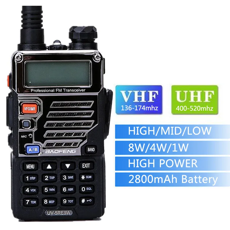 BAOFENG UV-5RE Tri-power 8 Вт/4 Вт/1 Вт 10 км большой диапазон высокой мощности портативная рация cb HAM двухстороннее радио обновление UV 5RE