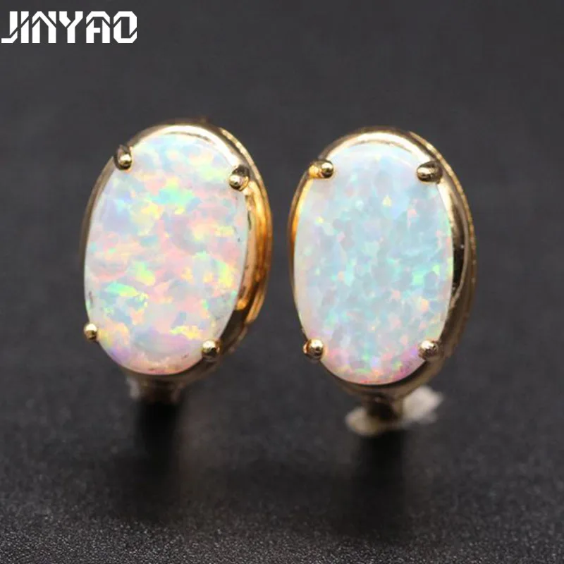 

JINYAO Fashion Gold Color Blue/White Charm Fire Opal Earring For Women Wedding Bijoux Elegant Gift Jewelry