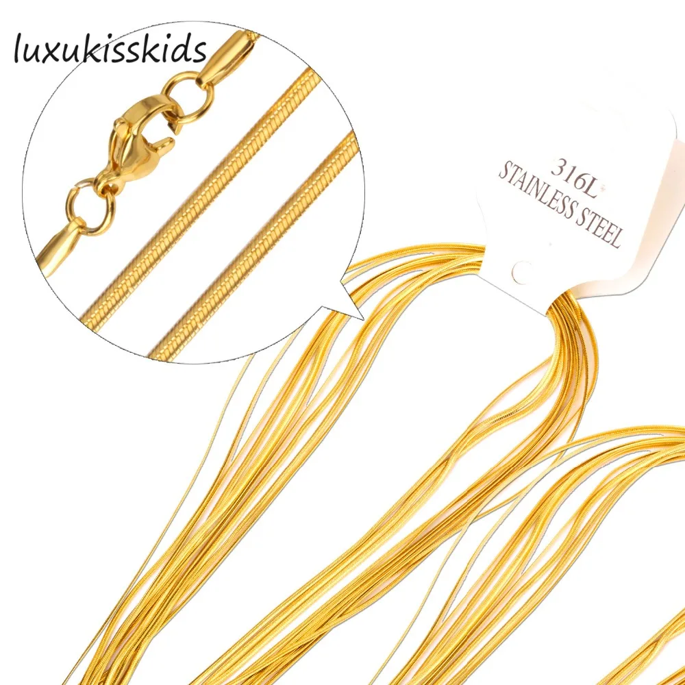 

LUXUKISSKIDS 2mm Factory Price Gold/Steel 316L Snake Necklace Chain Fashion Stainless Steel Jewelry Chains