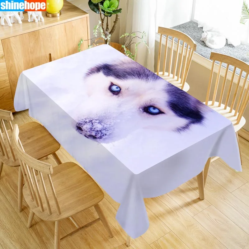 

Custom Christmas Dog Husky Table Cloth Oxford Print Rectangular Waterproof Oilproof Animals Table Cover Wedding Tablecloth