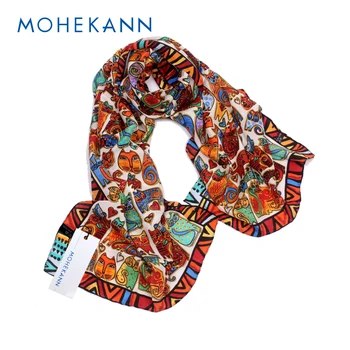 

Aishidis Women Silk Satin Long Scarf Color Warm Wrap Shawls Hijab Cartoon Cat Print Luxury Gift for Lady