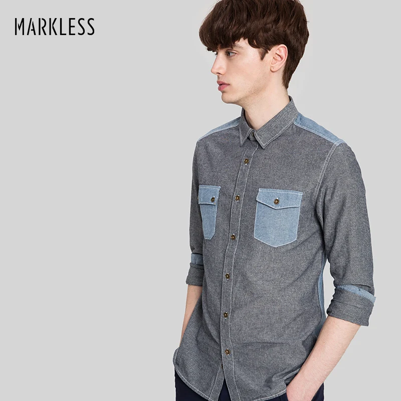 Markless 2018 осень новое поступление модный бренд Для мужчин рубашка Slim Fit Для мужчин с длинным рукавом Повседневная рубашка из хлопка Camisa masculina