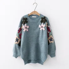Осень и зима Sen Department свежий цветок украшенный бисером пуловер свитер дикий женский свитер