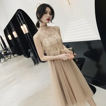

Fashion Golden Tulle A-line Formal Evening Dress Luxury Sequin Beading Crystal Appliques Gowns vestido de noite