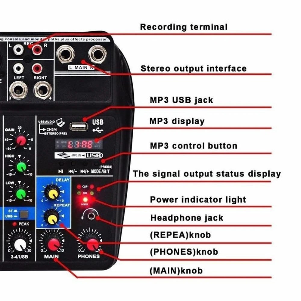 TU04 BT звуковая микшерная консоль запись 48 В Phantom power Monitor AUX Paths Plus Effects 4 канала аудио Миксер с USB