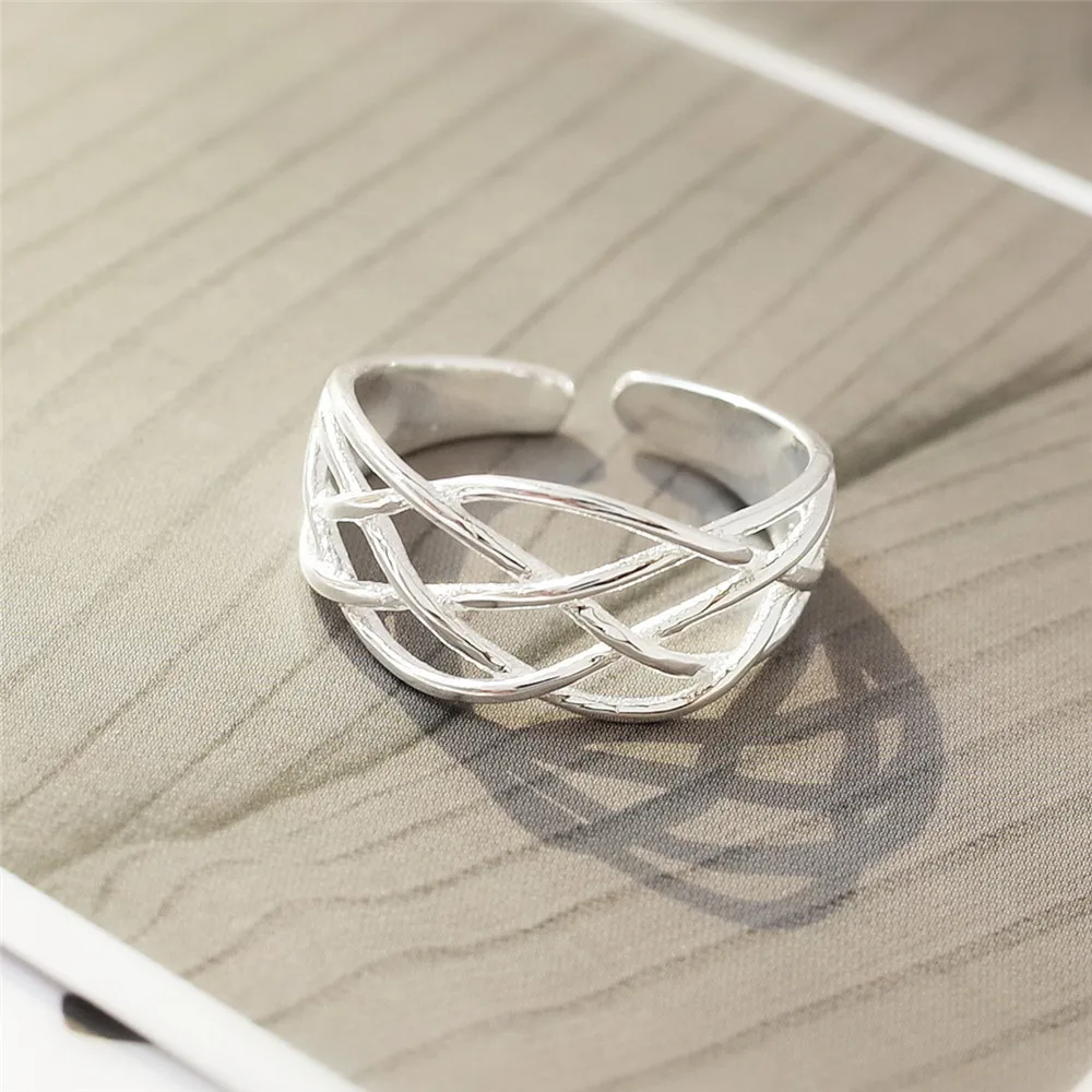 network overlapping hollow ring 100% Sterling 925 silver Jewelry Vintage Adjustable rings for gift women men gift