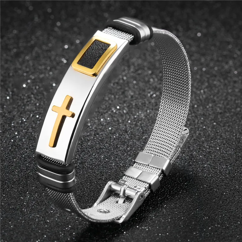New Gold-Color Cross Bracelet for Men Women Stainless Steel Cool Men Jewelry Gifts
