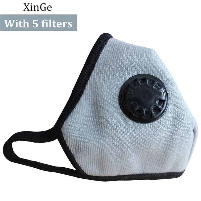 Класс N99 анти-загрязнения маска моющийся хлопковый респиратор со сменными фильтрами(5 шт) для краски пыли плесень, анти-дымка - Цвет: Gray