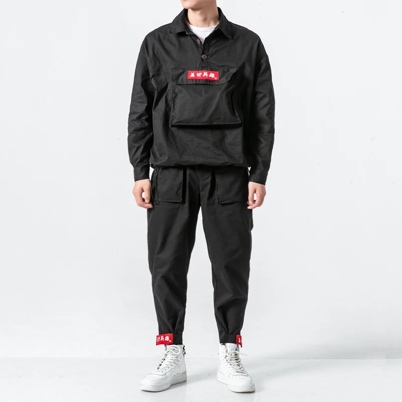 

Men Streetwear Fashion Casual Pullover Jacket Male Hip Hop Cargo Coat Chinese Embroidery Overcoat Plus Size M-5XL