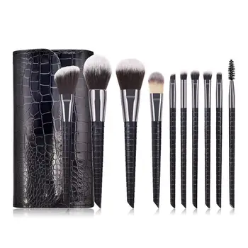 

VVHUDA Professional Set of 10Pcs Makeup Brush Basics Synthetic Fiber Premium Blending Cosmetic Collection with PU Leather Pouch