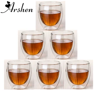

Arshen 6pcs/Set 80ml Double Wall Heat Resistant Cup Clear Handmade Tea Drink Healthy Drink Cups Coffee Insulated Gift