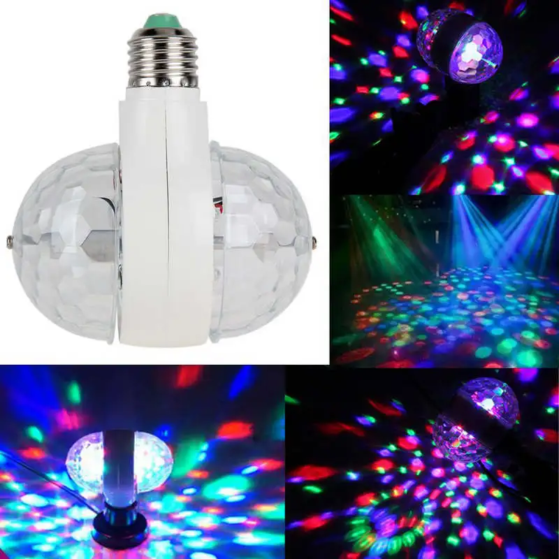 IKVVT 6W E27 RGB Dual Crystal Ball Rotating LED Stage Light Bulbs DJ Disco Party Lampin LED