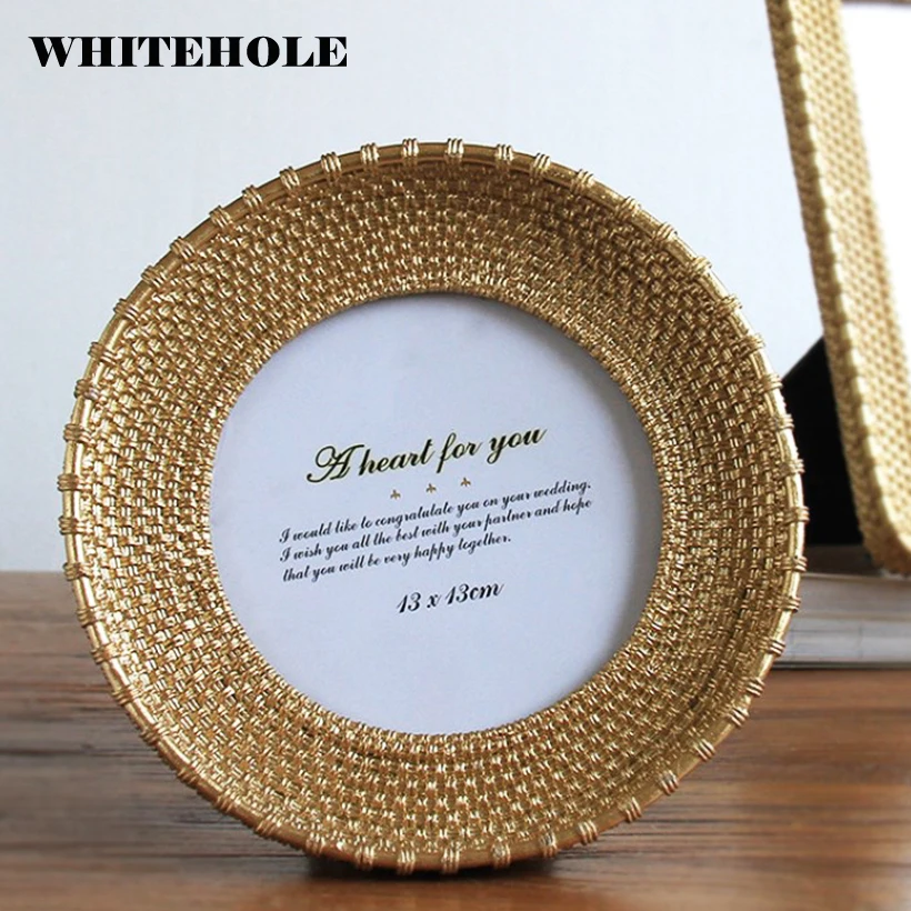 

Resin Classic Luxury Photo Frame Golden Photo Frame Ellipse Round Square Creative Desktop Decor Picture Frames Wedding Gift