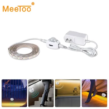 

PIR Motion Sensor LED Strip Light Sensor Tape Ribbon Waterproof DC 12V 2835 SMD LED Strip + 2A Adapter EU US Plug Bed Light 1-5M