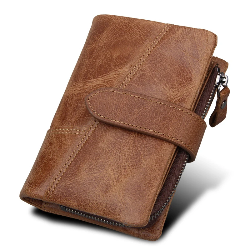

Genuine Crazy Horse Leather Wallet Men RFID Protection Removable Coin Purse Male Patchwork Designer Credit Card Wallet carteira