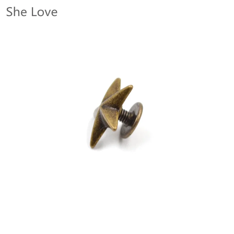 10pcs Metal Star Pentagram Stud Rivet Spike Punk Screw for Leathercraft Bags Shoes DIY Decorated Garment Decor