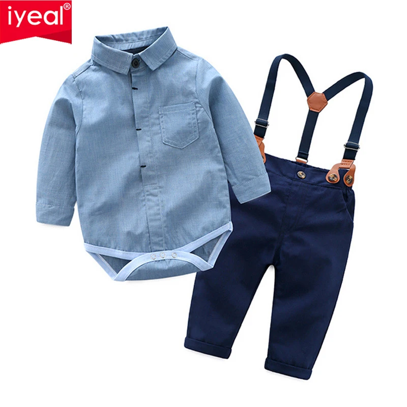 

IYEAL Fashion Wedding Birthday Party Baby Boys Clothes Sets Cotton Romper Shirt +Bib Pant Toddler Infant Kids Outfits Costume