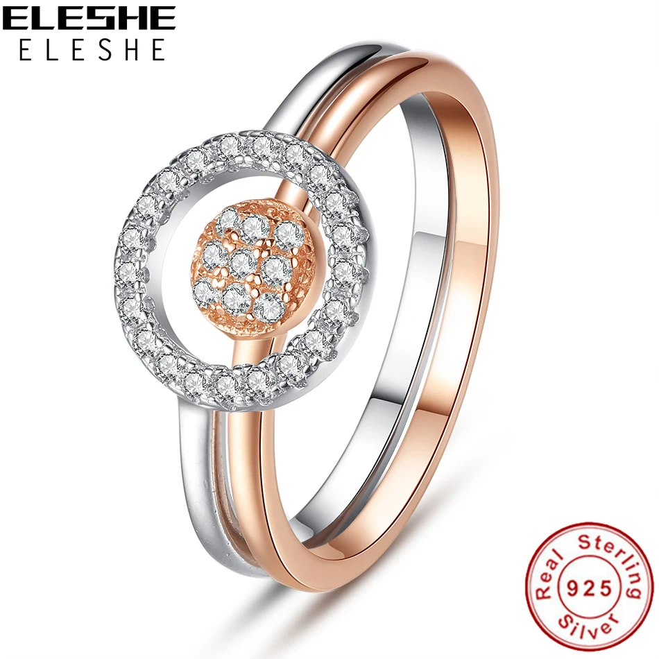 Набор круглых колец розового золота, модное обручальное 925 пробы Серебряное кольцо, ювелирное изделие для женщин с австрийским кристаллом