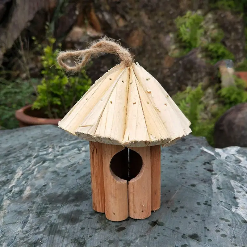Fir Cone Bird House Wooden Birds Nest Handmade Wood Crafts With Rope Lanyard Hanging Birdhouse