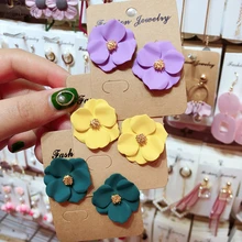 AOMU новые корейские милые простые цветные серьги-гвоздики с тремя лепестками из металлического сплава для женщин и девушек летний подарок