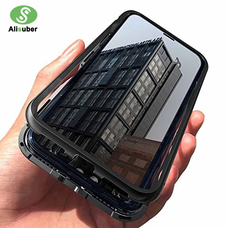 Alisuber Magnetic Adsorption Metal Phone Case For iphone X 7 8 Plus Transparent Tempered Glass Bumper 6 6s |