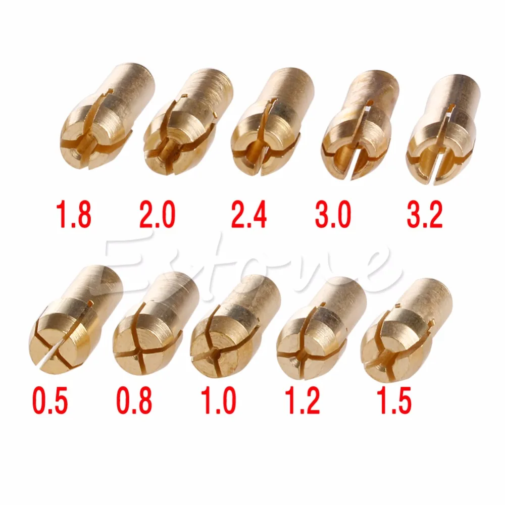 

10Pcs/set Brass Drill Chucks Collet Bits 4.3mm 0.5-3.2mm Shank For Rotary Tool