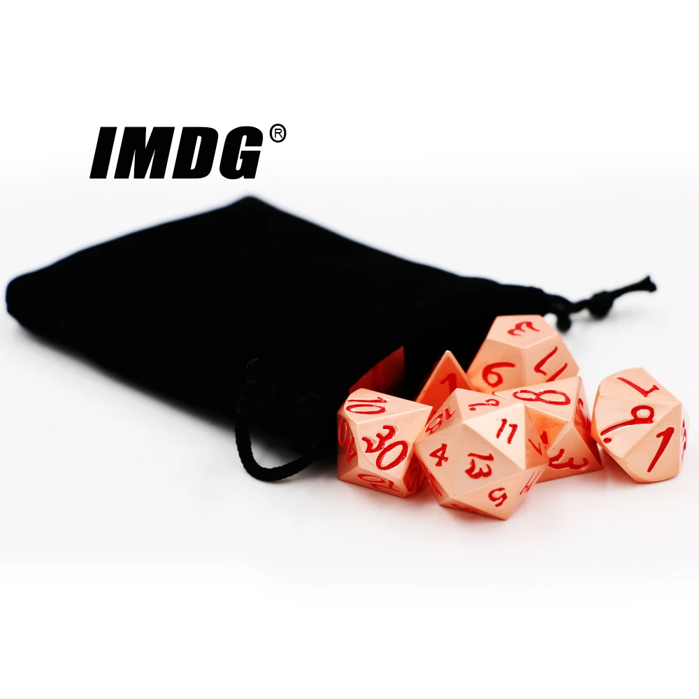 

IMDG 7pcs/set Creative RPG Game Dice Polyhedron Metal Dice DND Large Font Red Copper Red Digital Game Dice