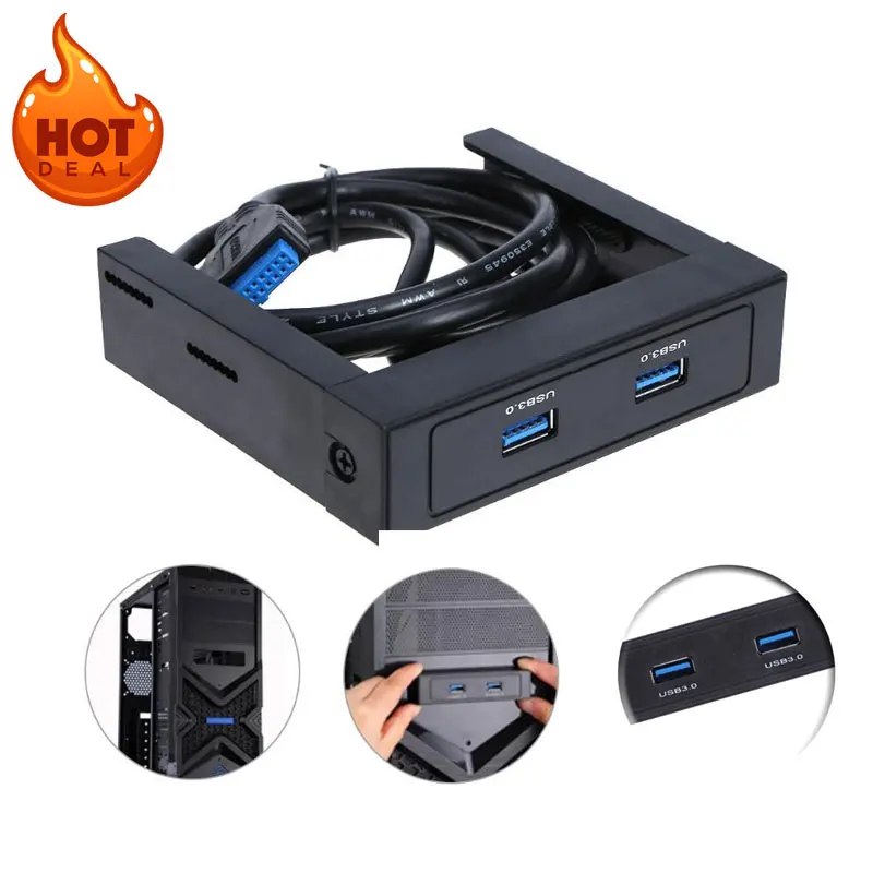 

Dual USB 3.0 Front Panel 2 Port Hub Floppy Bay Drive Front Panel Bracket Hubs Compatible with USB 2.0 3.0 Device for PC Desktop