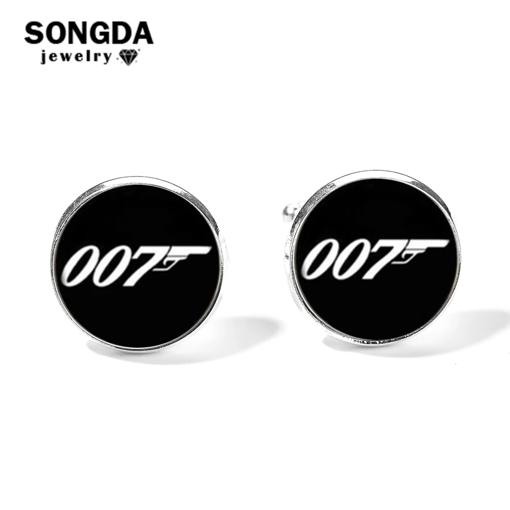 SONGDA James Bond 007 запонки для мужчин бренд классический черный и белый 007 узор стеклянный купол рубашка темперамент манжеты кнопки-звенья