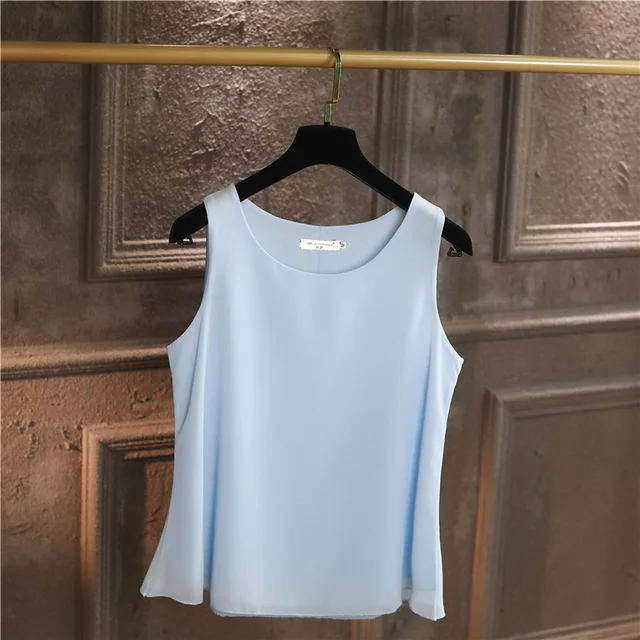 100% Original YUANYU New Arrival Sleeveless Casual blouse High Quality Chiffon shirt Loose Plus Size 6XL O-neck Women's blouse Light blue