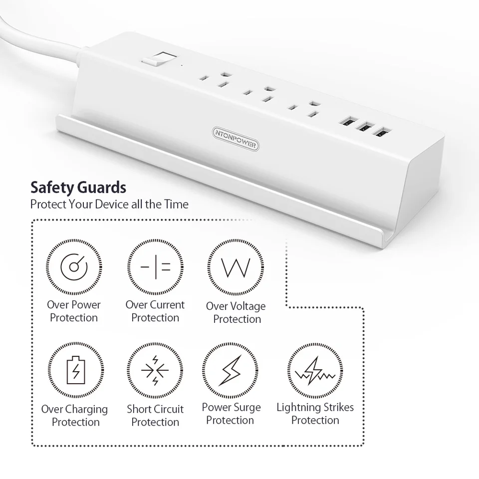 NTON power MSP USB удлинитель с вилкой США 15а переключатель перегрузки энергосберегающий 3 AC 3 usb порт для зарядки с держателем для телефона