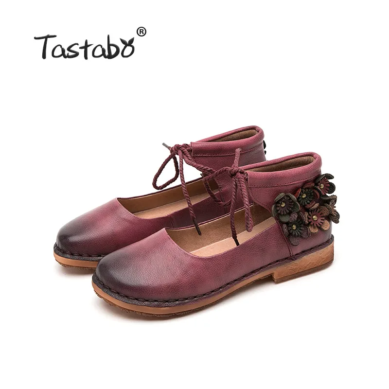 Tastabo/кожаная обувь с мягкой подошвой; удобная женская обувь; женская обувь на плоской подошве; простые тонкие туфли с надписью - Цвет: Red