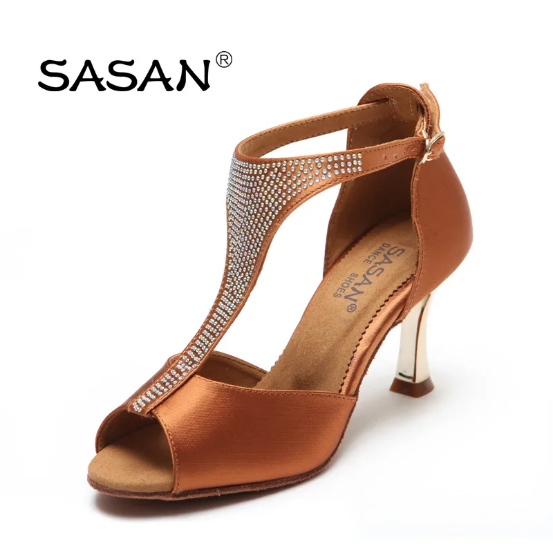 

Adult Sneakers Ballroom Latin Dance Shoe Woman Girl Soft Bottom SASAN S-1271 Import Satin Salsa Wear-resistant Cowhide Sole HEEL
