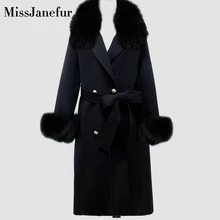 Для женщин Зимняя шерстяная одежда пальто Теплый Slim Fit Мода Повседневное Офисные женские туфли смеси женщина куртка меховой капюшон хаки плюс Размеры
