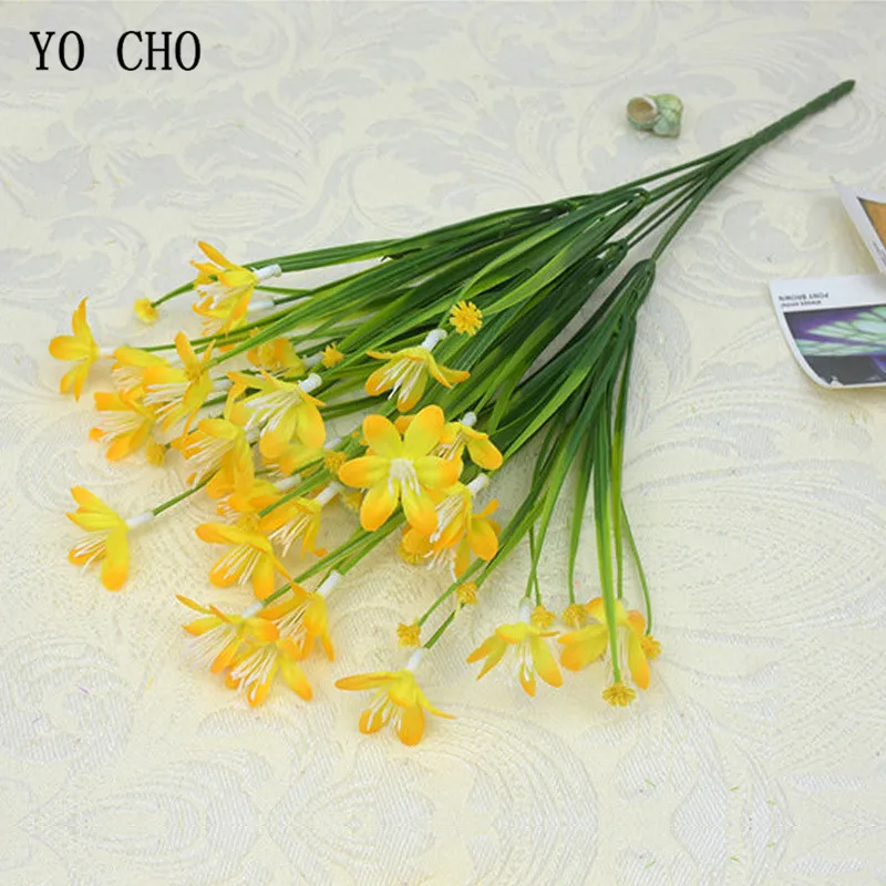 YO CHO Plastic Flowers Real Touch Home Wedding Decoration Fashion White Orchid Artificial Flowers Bouquet For Garden Decor YO CHO Plastic Flowers Real Touch Home Wedding Decoration Fashion White Orchid Artificial Flowers Bouquet For Garden Decor